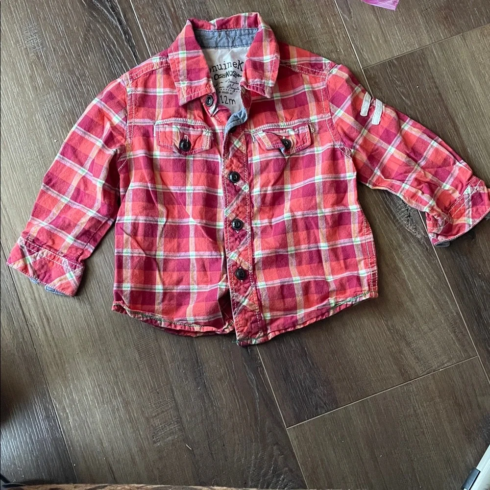 OshKosh B'gosh button down long sleeve plaid shirt 12M